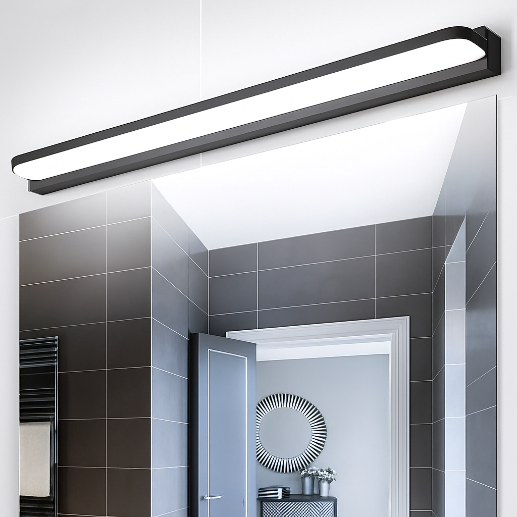Modern LED bathroom mirror light in stainless steel, wall lamp 42/62/72/120cm, black or white
