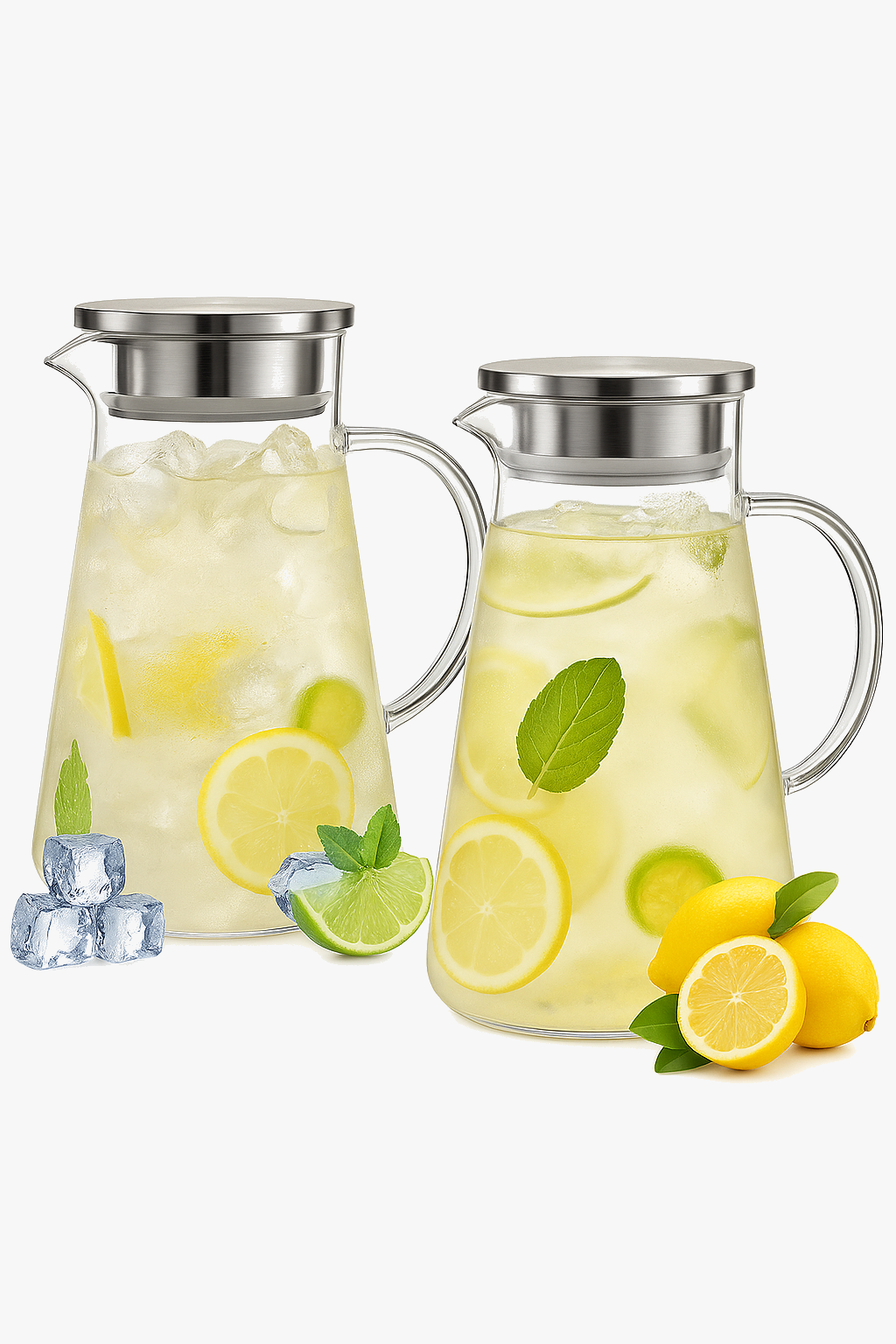 Set of 2 insulated borosilicate glass bottles 2l