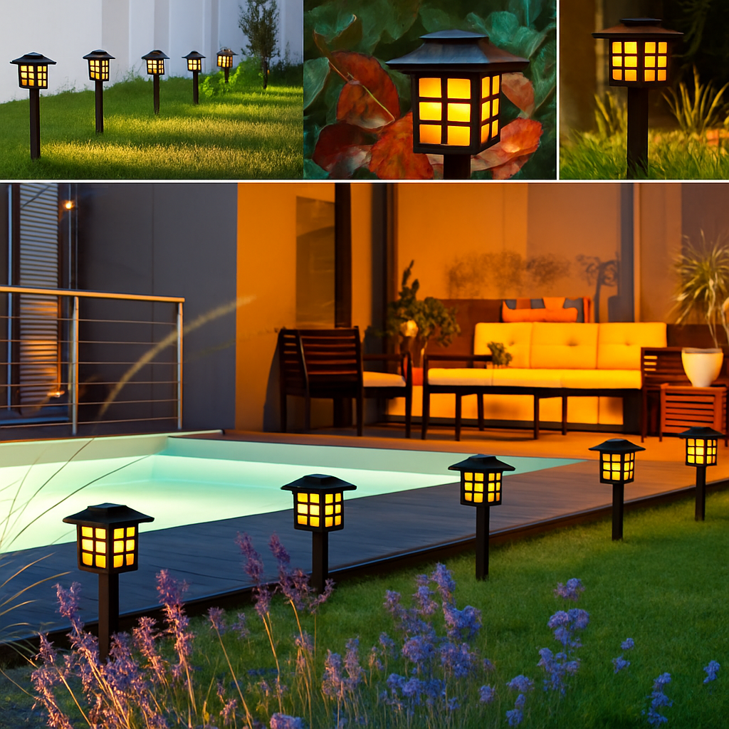 Set of decorative solar torch lights for outdoor garden - vue 4 sur 8