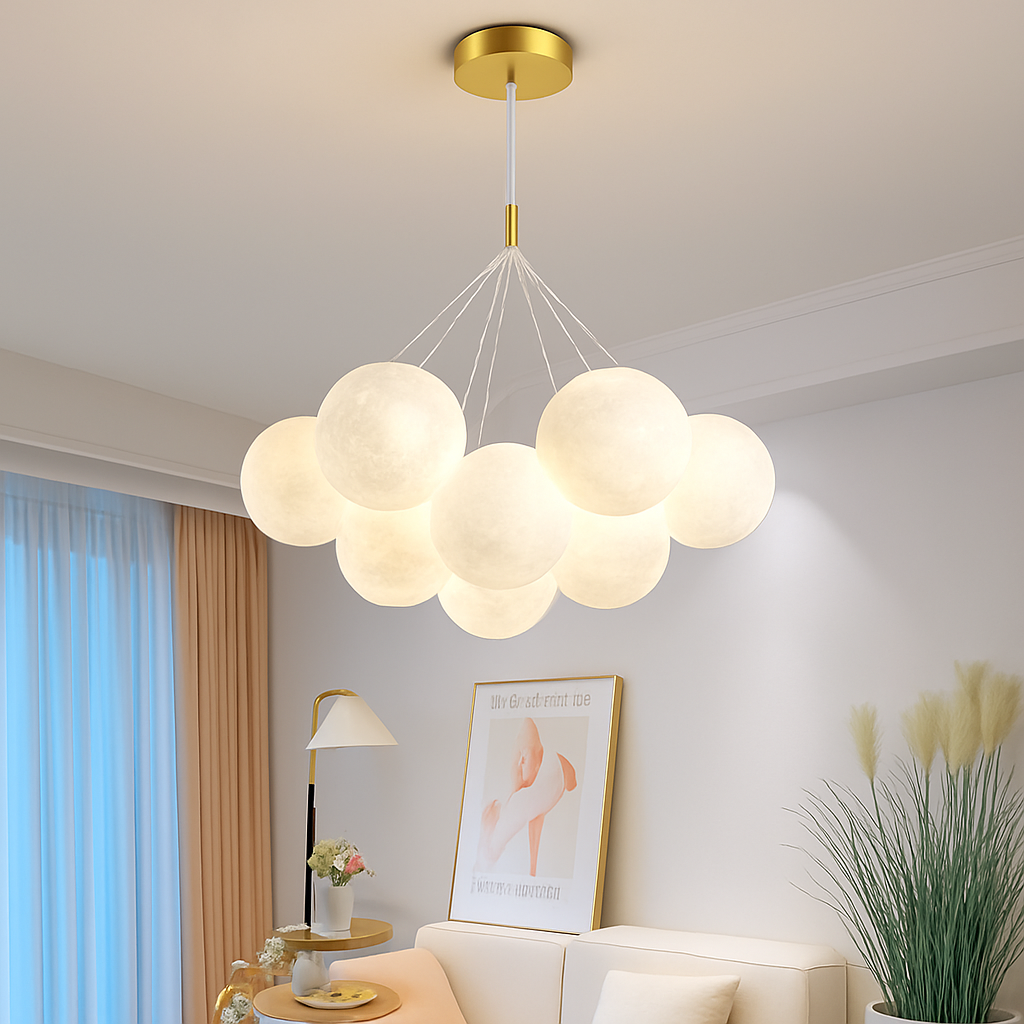 Moon bubble chandelier lamp for living room, children's room, bedroom, gold or black, G9 bulb AC220V