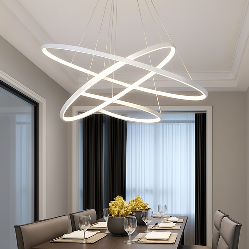 Contemporary LED ring pendant chandelier - vue 3 sur 8
