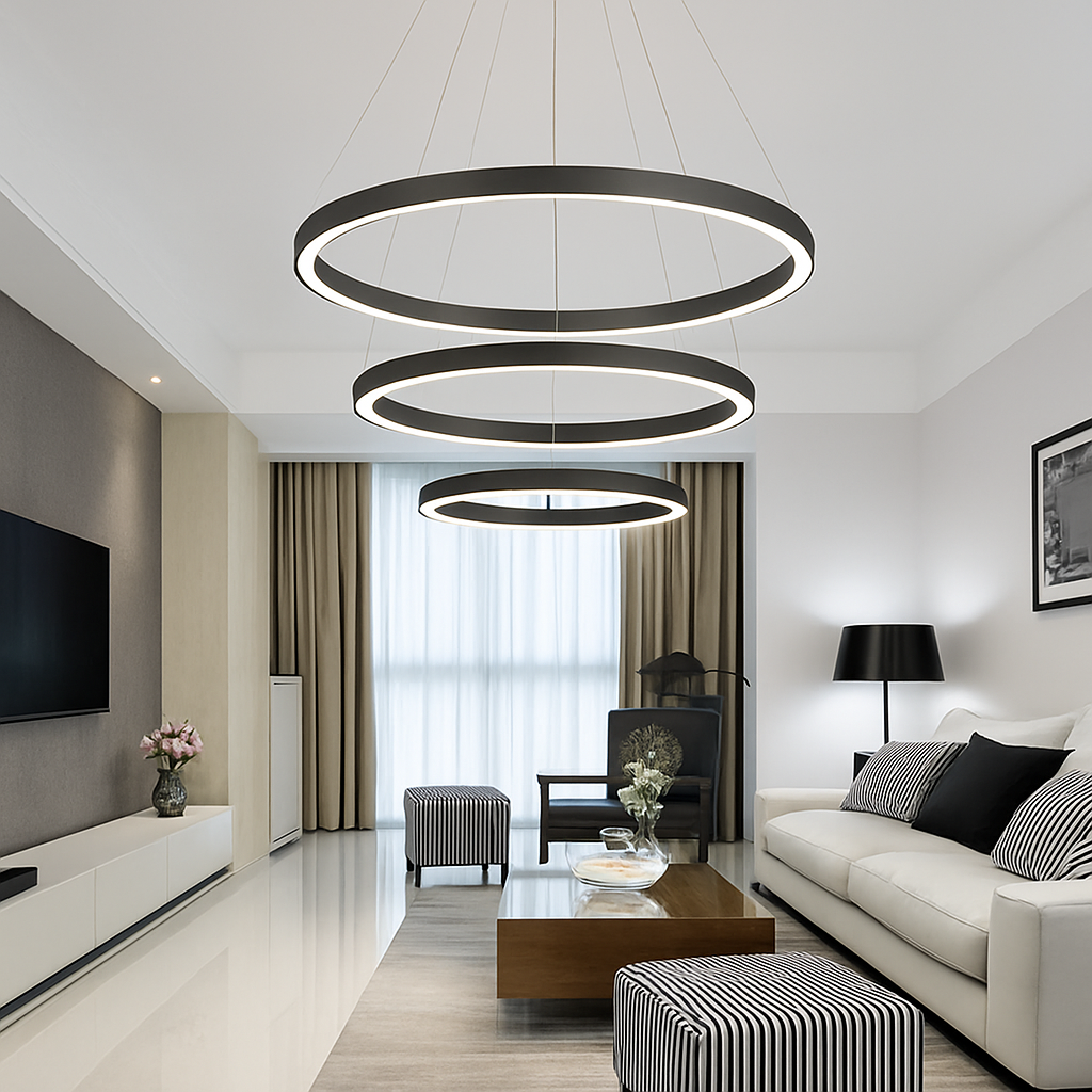 Contemporary LED ring pendant chandelier - vue 4 sur 8