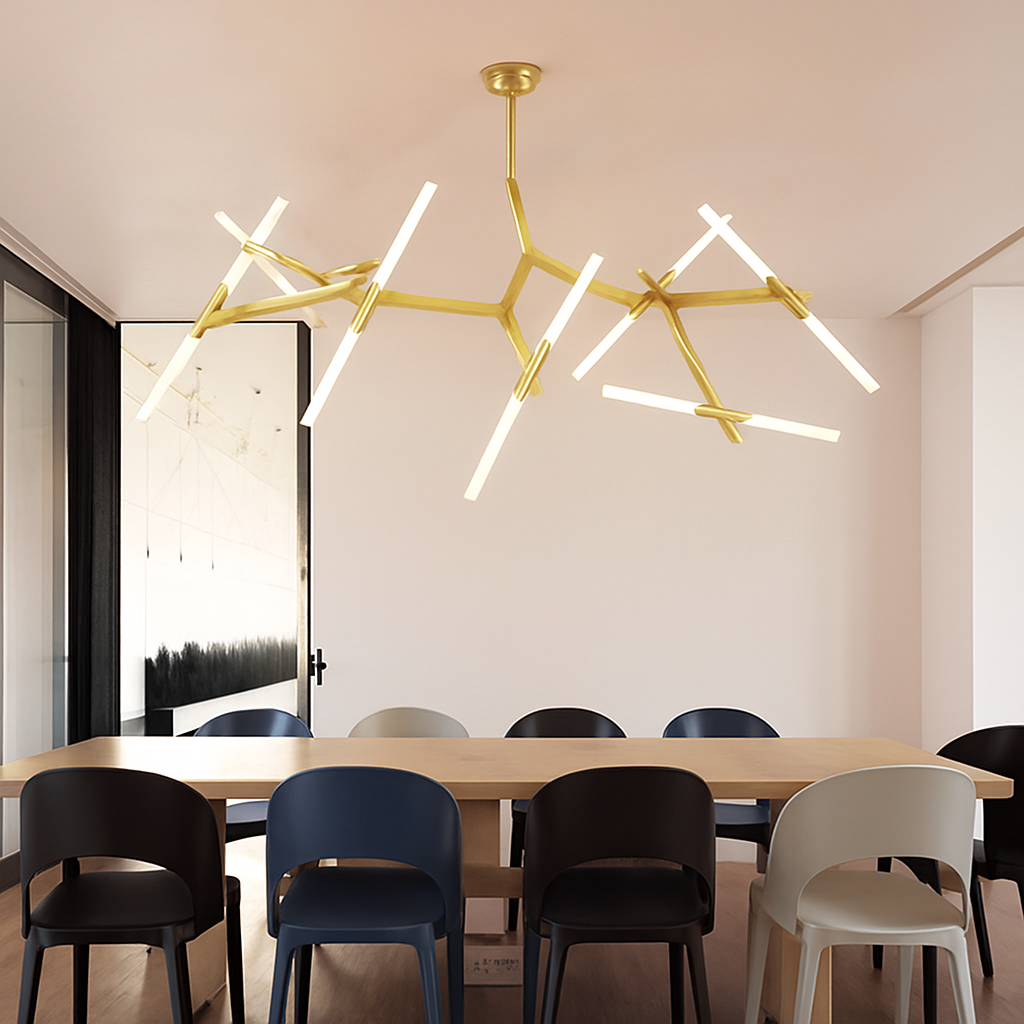 Designer chandelier with tubular branch arts - vue 3 sur 11