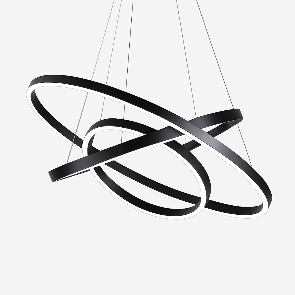 Designer chandelier with interlaced circles (black or white)