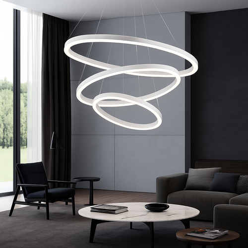 Designer chandelier with interlaced circles (black or white) - vue 2 sur 9