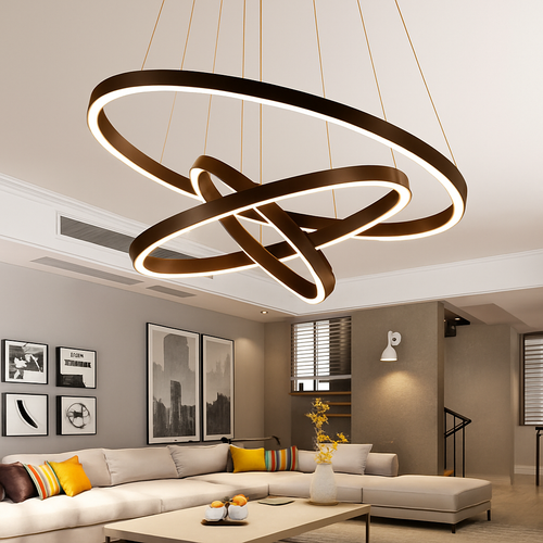 Designer chandelier with interlaced circles (black or white) - vue 8 sur 9