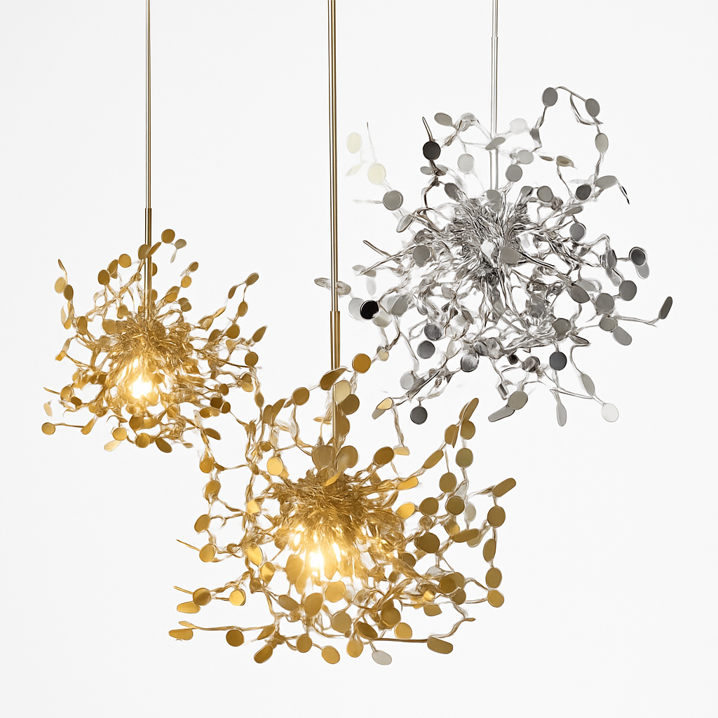 Contemporary chrome chandelier with round leaf tree design