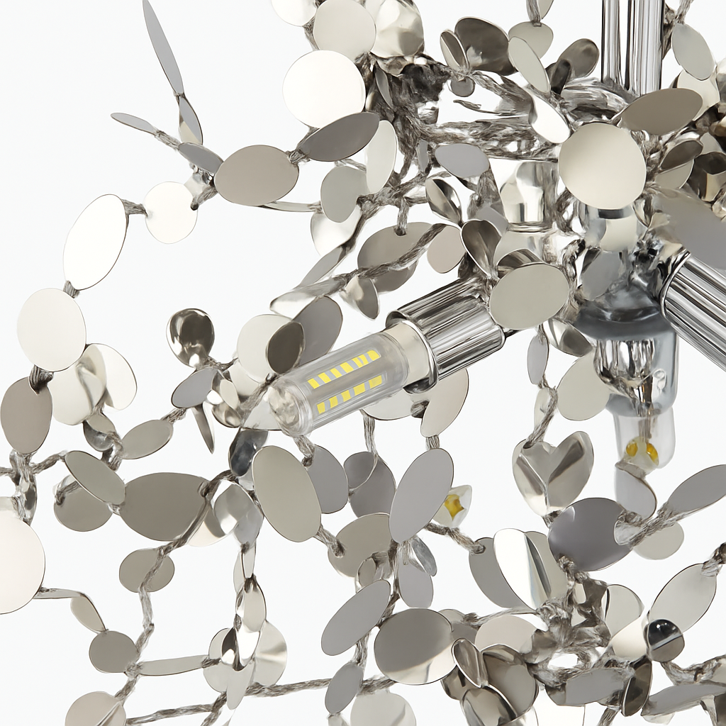 Contemporary chrome chandelier with round leaf tree design - vue 6 sur 9