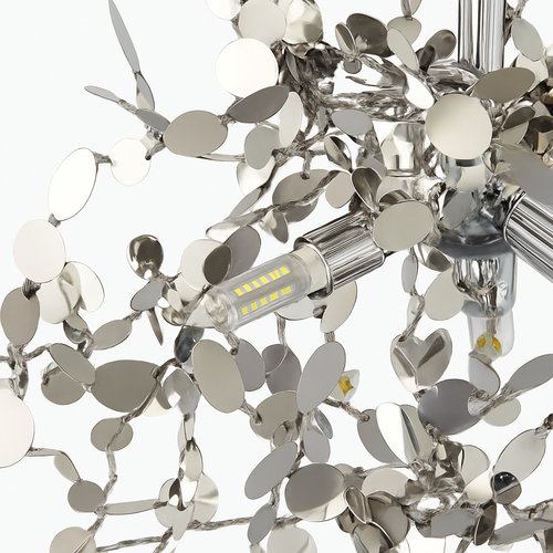 Contemporary chrome chandelier with round leaf tree design - vue 7 sur 9