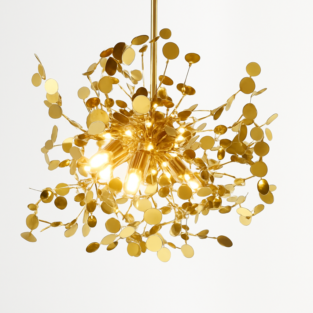 Contemporary chrome chandelier with round leaf tree design - vue 8 sur 9
