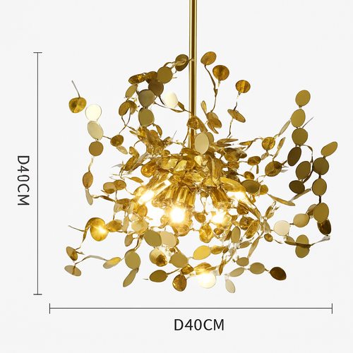 Contemporary chrome chandelier with round leaf tree design - vue 10 sur 9