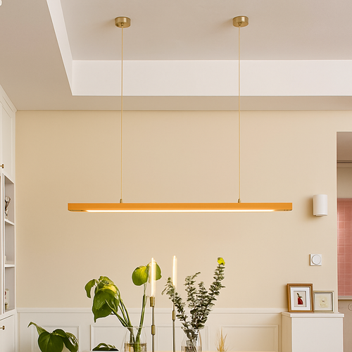 Long wooden designer LED pendant light - vue 5 sur 6