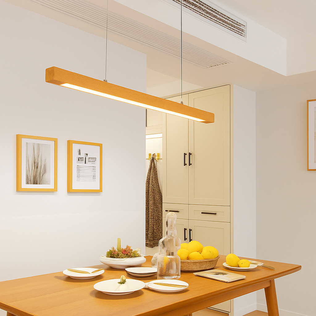 Long wooden designer LED pendant light - vue 5 sur 6