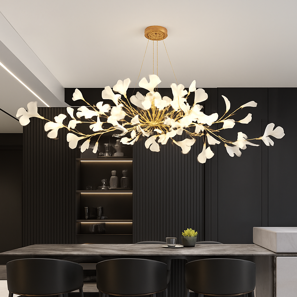 Luxury ceramic leaf chandelier with gold branches