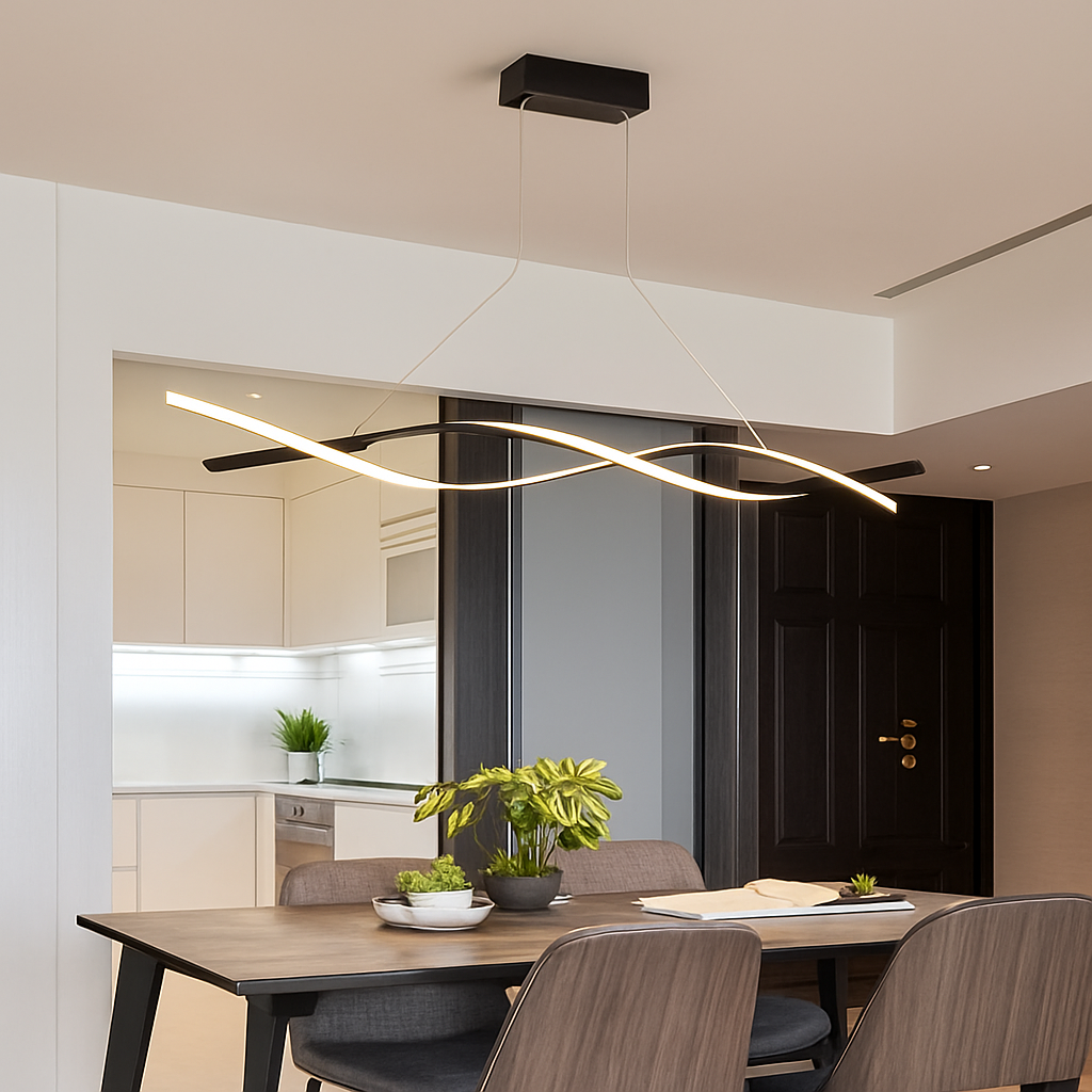 Callan wave-shaped LED design chandelier - vue 4 sur 7