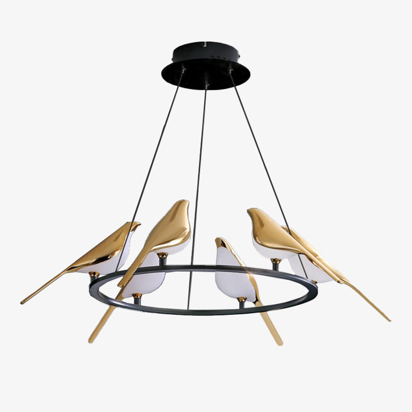 Luxury LED designer chandelier with golden magpie birds