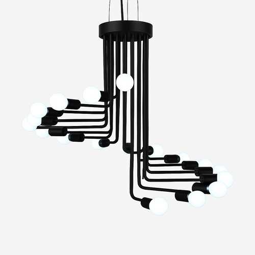 Black designer chandelier with multiple staircase-style branches