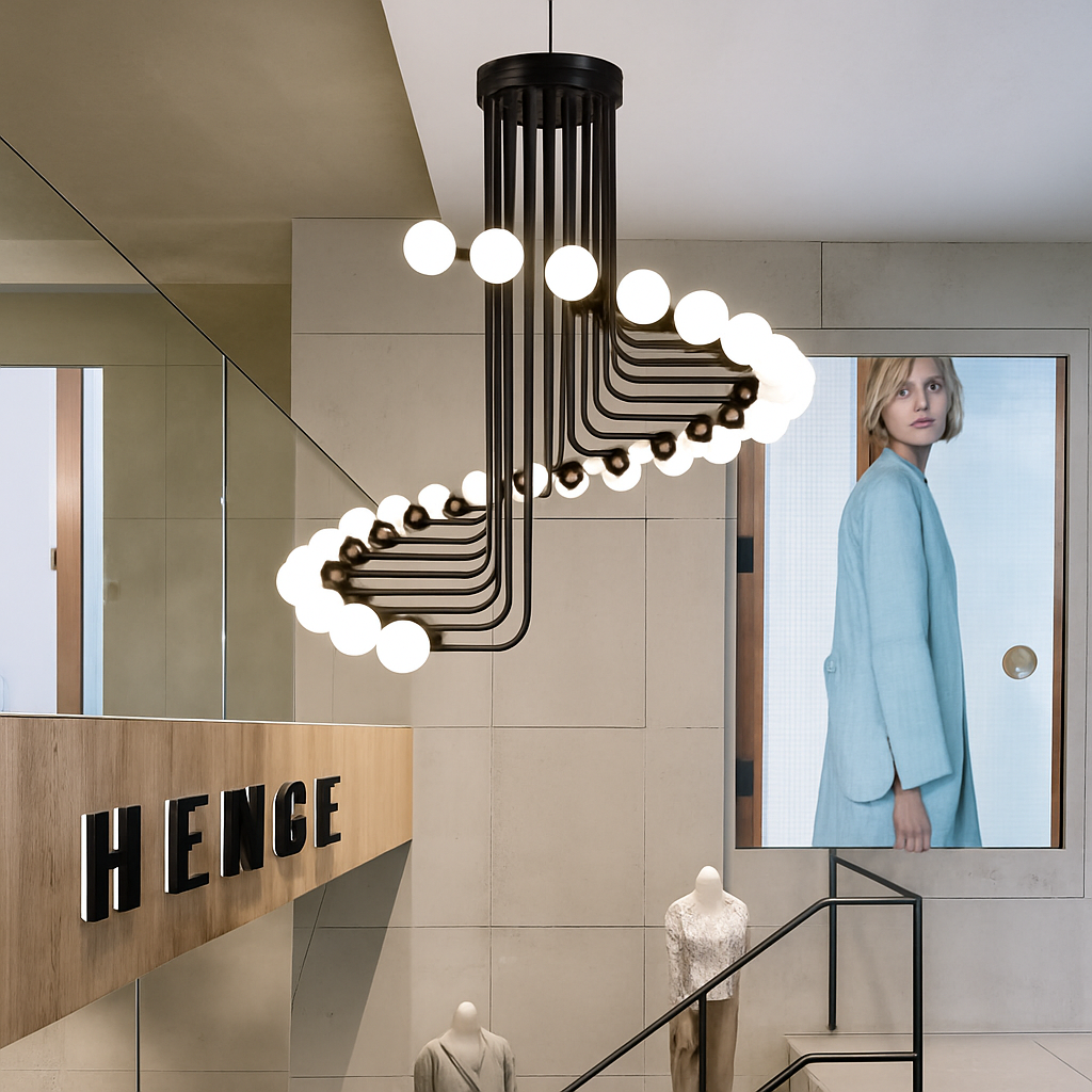 Black designer chandelier with multiple staircase-style branches - vue 3 sur 5