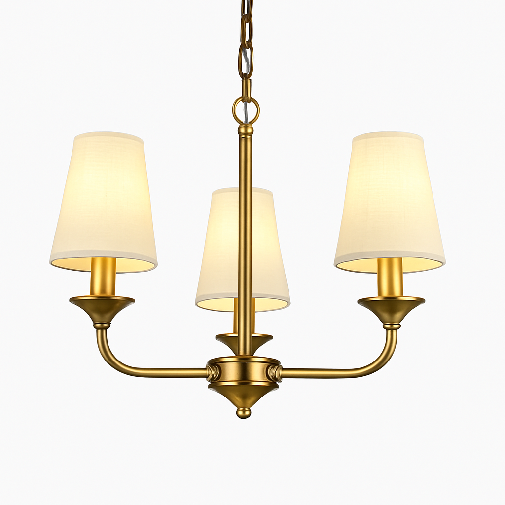 Golden chandelier with royal fabric shades