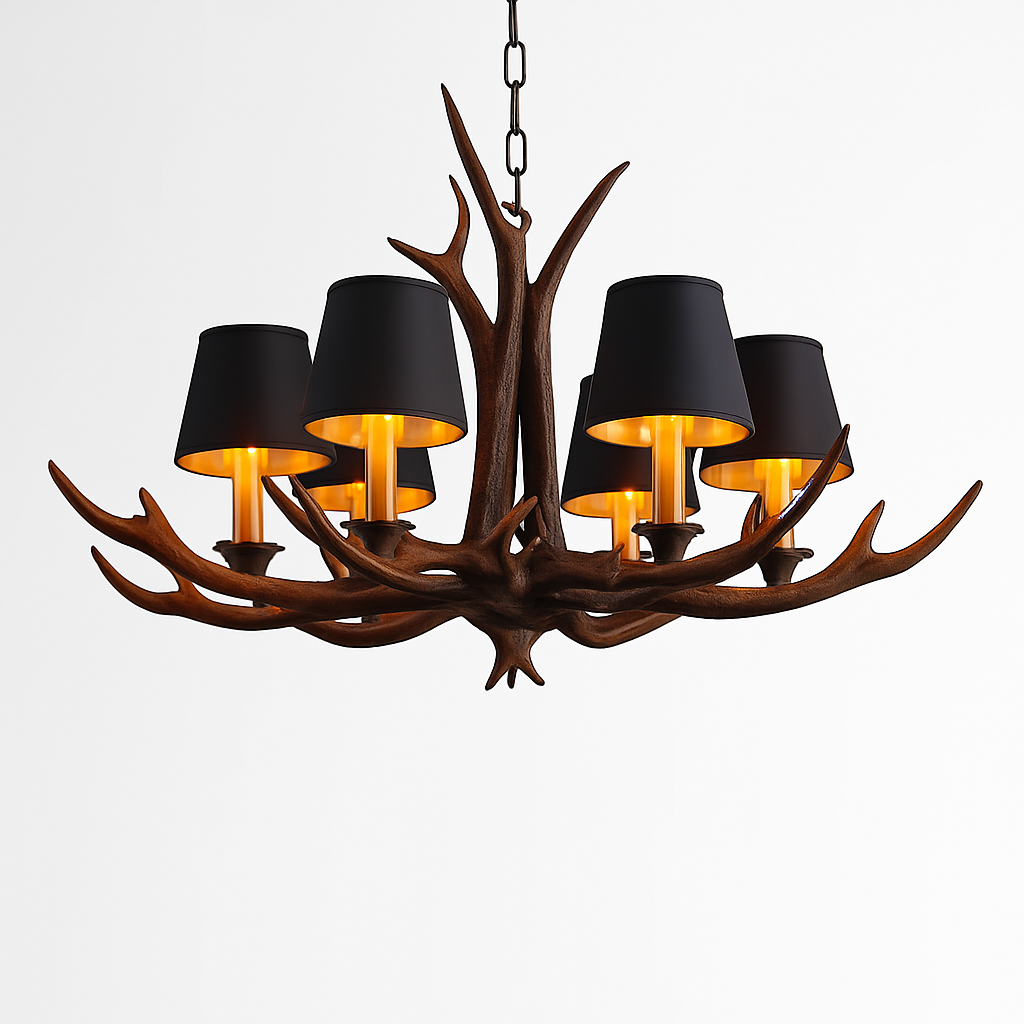 Vintage antler wood chandelier for rustic interiors