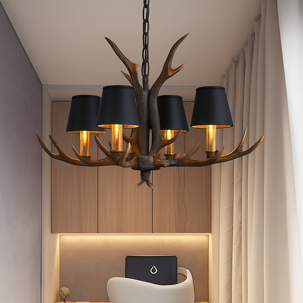 Vintage antler wood chandelier for rustic interiors
