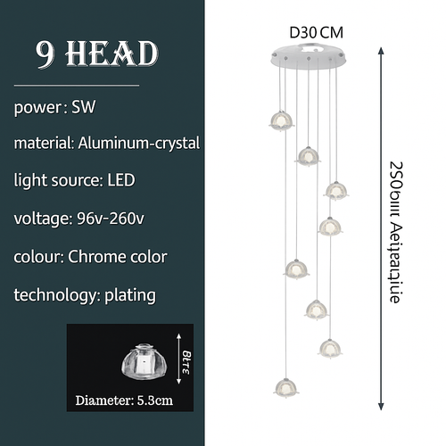 Luxurious designer crystal chandelier for modern spiral staircase - vue 16 sur 16
