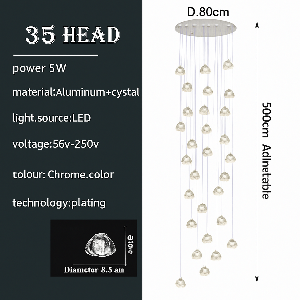 Luxurious designer crystal chandelier for modern spiral staircase - vue 10 sur 16