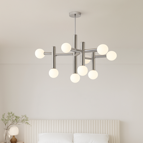Chrome metal designer art décor chandelier - vue 4 sur 7