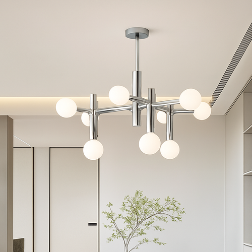 Chrome metal designer art décor chandelier - vue 5 sur 7