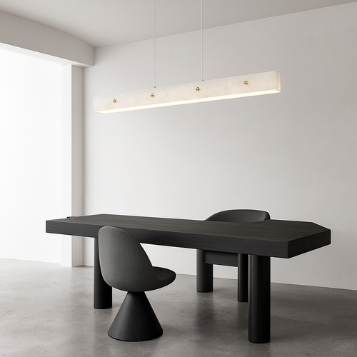Dimmable LED marble and stainless steel chandelier - vue 2 sur 10