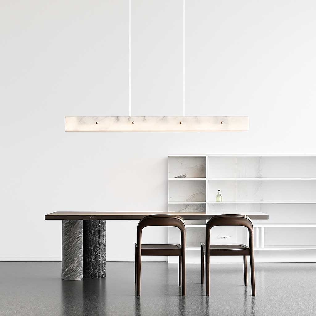 Dimmable LED marble and stainless steel chandelier - vue 3 sur 10