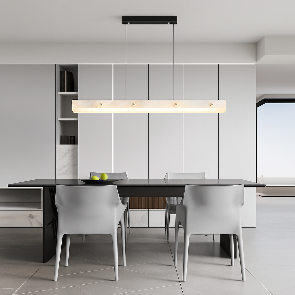 Dimmable LED marble and stainless steel chandelier - vue 4 sur 10