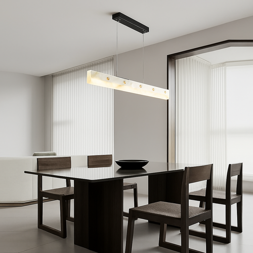 Dimmable LED marble and stainless steel chandelier - vue 5 sur 10