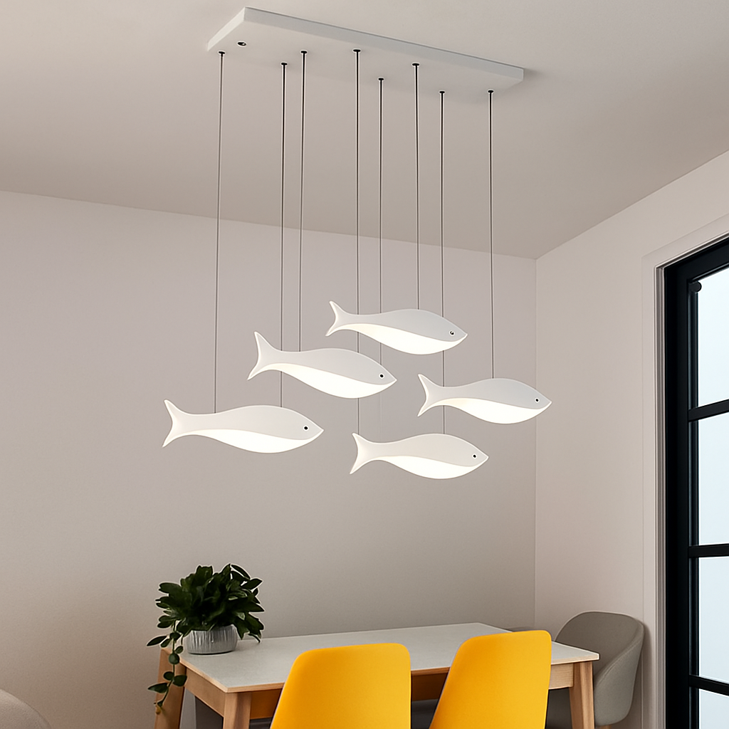 Modern acrylic LED fish-shaped pendant chandelier - vue 3 sur 6
