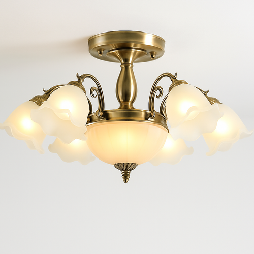 LED chandelier with flower-shaped lampshades - vue 3 sur 19
