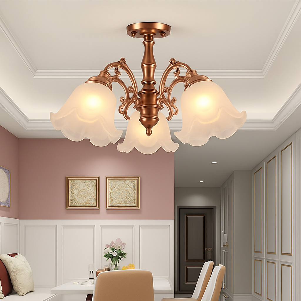 LED chandelier with flower-shaped lampshades - vue 3 sur 19