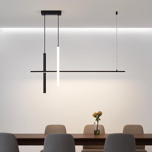 Modern minimalist dimmable black LED chandelier - vue 2 sur 12