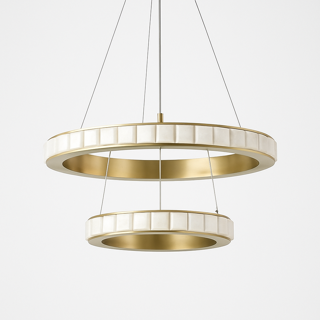 Round marble and stainless steel LED chandelier – gold or black