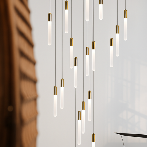 Modern minimalist LED chandelier for villa, restaurant or staircase - vue 5 sur 12