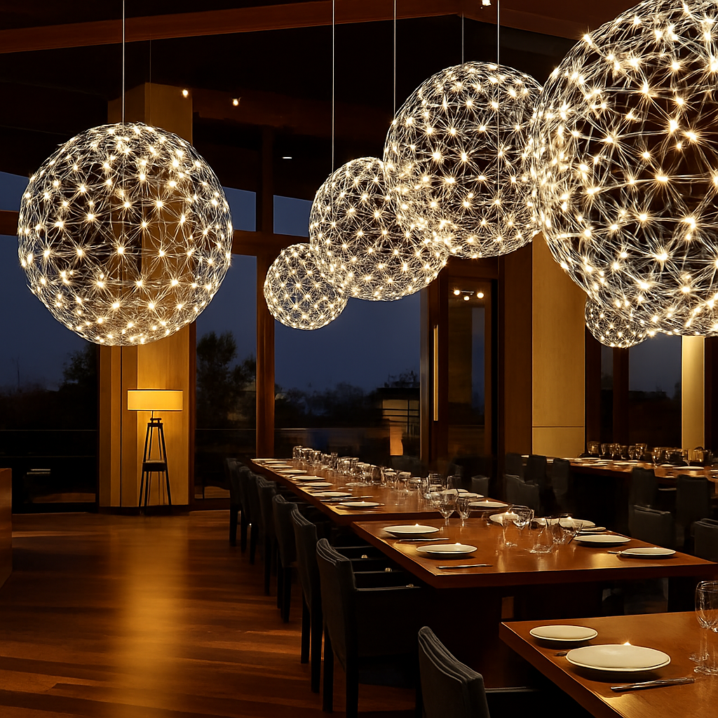 Modern LED ball pendant chandelier - vue 3 sur 8