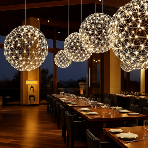 Modern LED ball pendant chandelier - vue 3 sur 8