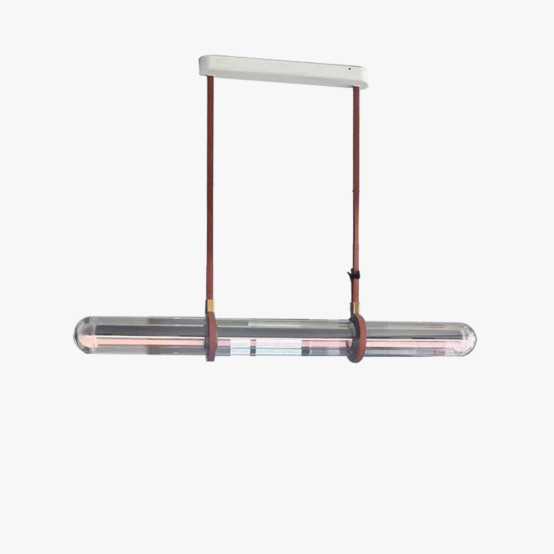 Modern long LED chandelier with luxury leather and glass