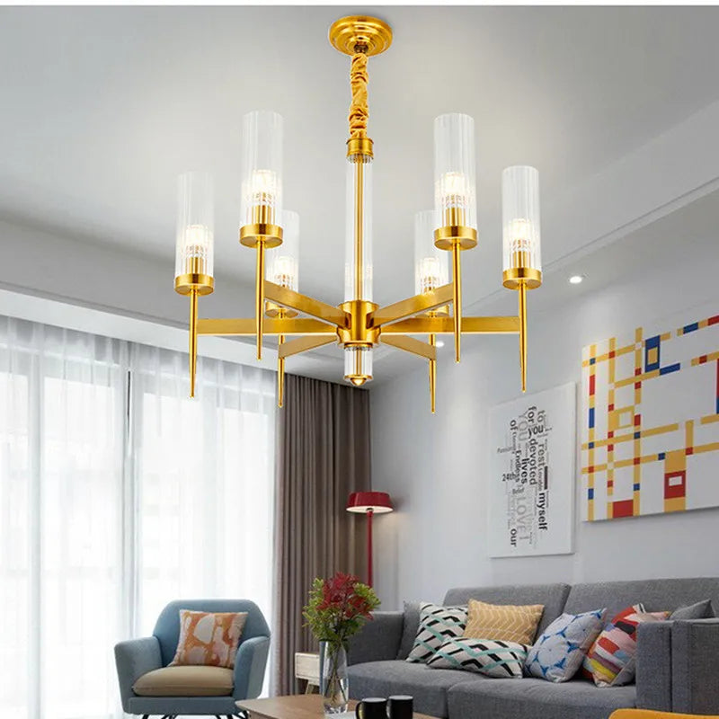 Gold metal and glass LED chandelier