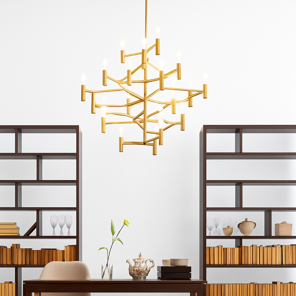Modern luxury metal chandelier with adjustable pendant lighting - vue 5 sur 25