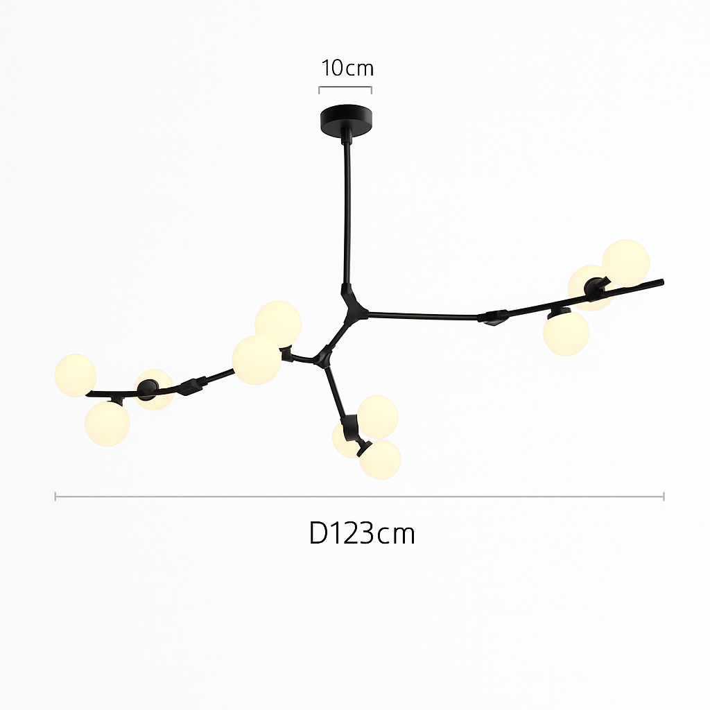 Modern glass chandelier with hanging LED branches