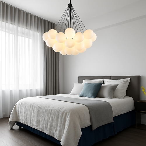 Modern frosted glass chandelier with pendant lamps - vue 10 sur 10