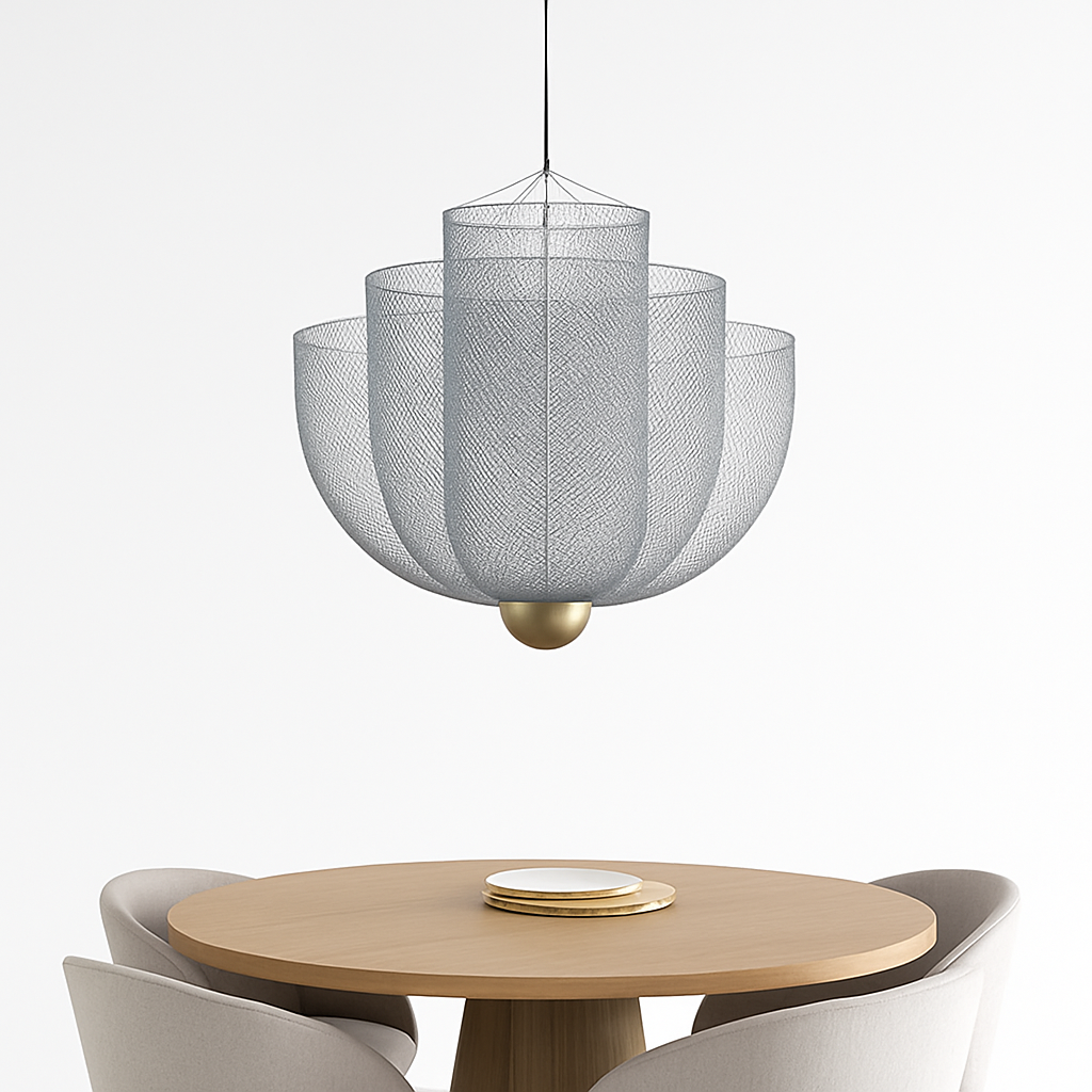Nordic dimmable geometric metal grid LED chandelier - vue 3 sur 15