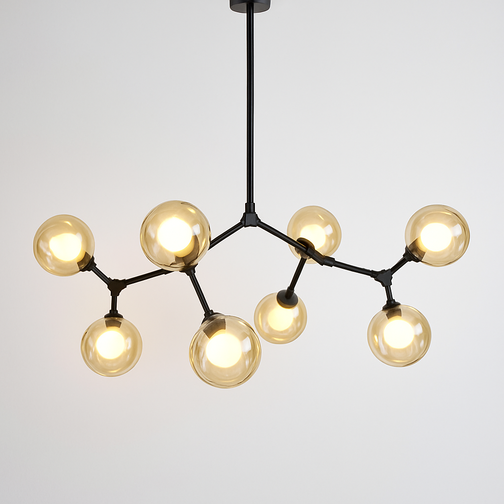 Creative Nordic LED chandelier with multicolour glass lampshade