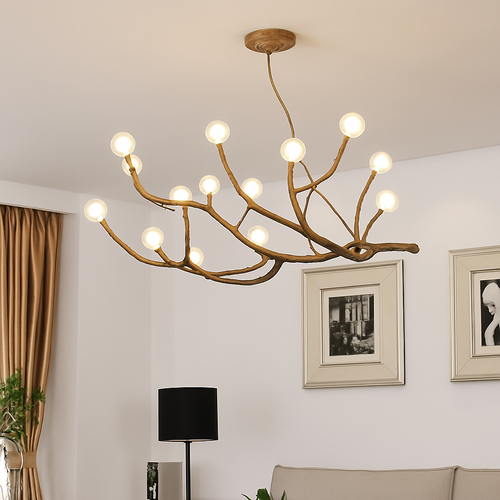 Vintage resin chandelier with tree branch LED - vue 4 sur 18