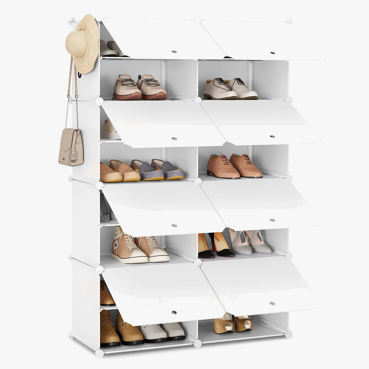 compact shoe cabinet with 8 compartments for optimal storage